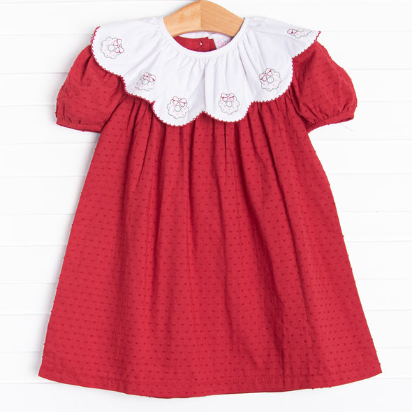 Tis the Season Embroidered Swiss Dot Dress, Red