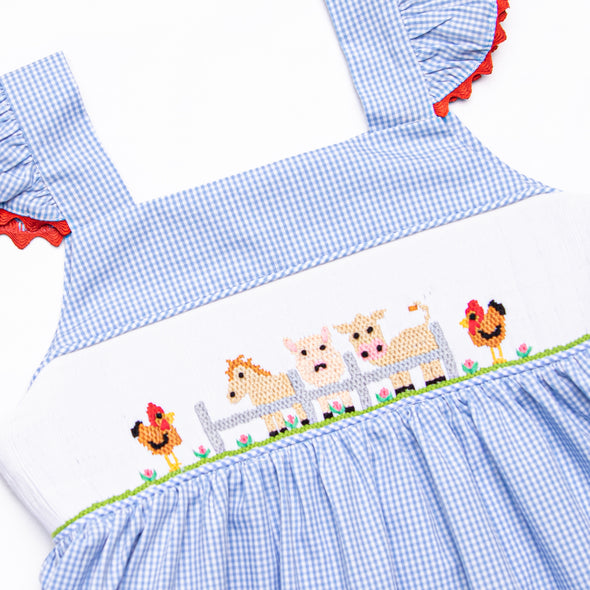 Barn Buddies Smocked Ruffle Dress, Blue