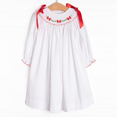 Let's Be Jolly Smocked Bishop Dress, White