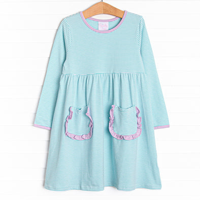 Amelia Dress, Mint Stripe