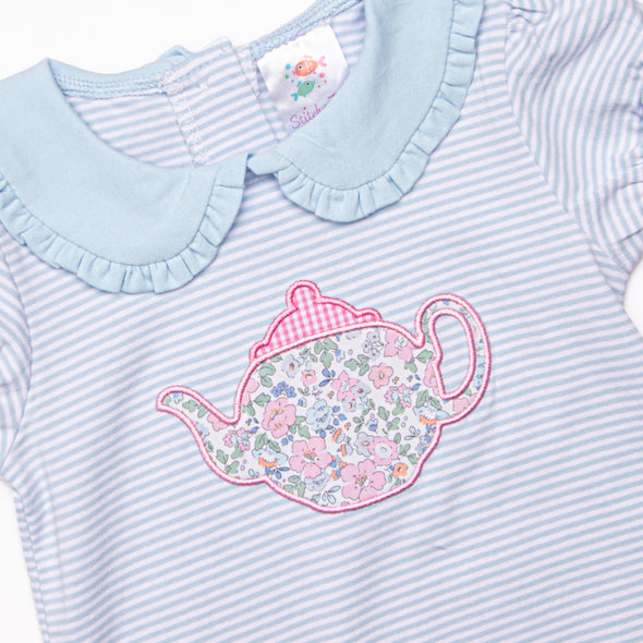 Little Teapot Applique Ruffle Short Set, Blue