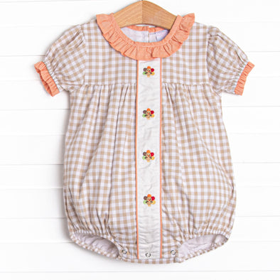 Thanksgiving Day Embroidered Girl Bubble, Tan