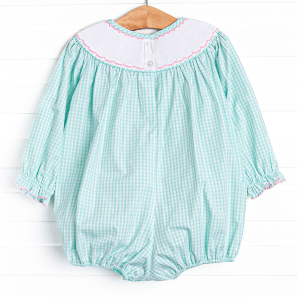 Gourd-geous Ginghams Smocked Bubble, Mint