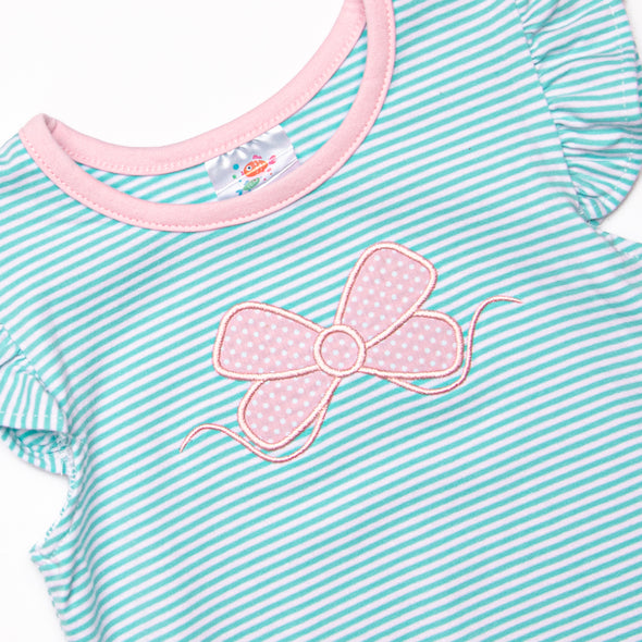 Ribbons and Bows Applique Ruffle Short Set, Mint