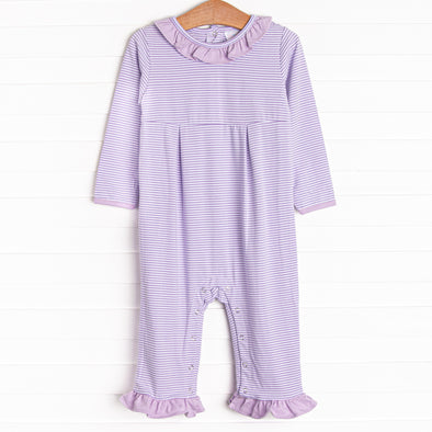 Lexie Ruffle Romper, Purple Stripe