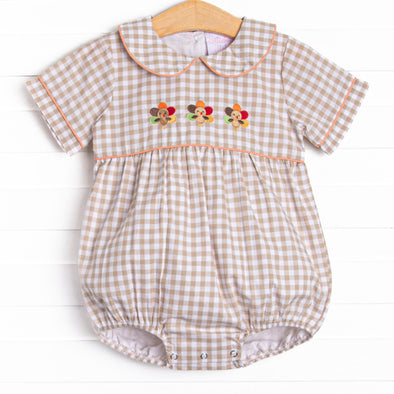 Thanksgiving Day Embroidered Boy Bubble, Tan