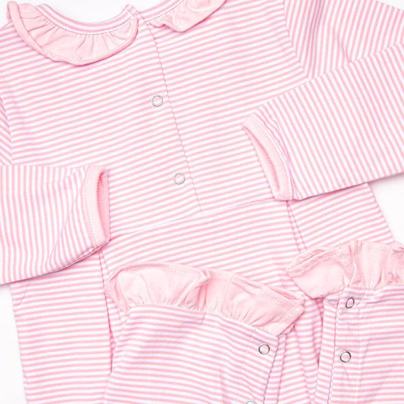 Lexie Ruffle Romper, Pink Stripe