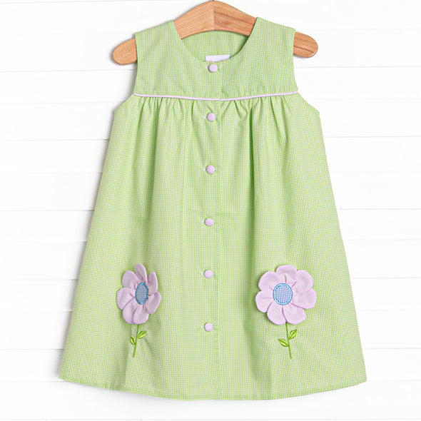 Fresh Air Flowers Applique Dress, Green
