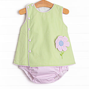 Fresh Air Flowers Applique Diaper Set, Green