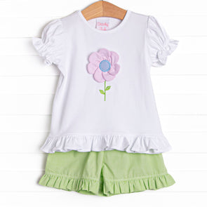 Fresh Air Flowers Applique Short Set, Green