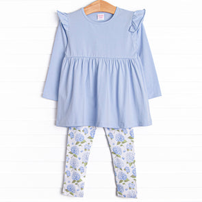 Hydrangea Blooms Flutter Sleeve Legging Set, Blue