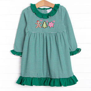 Christmas Eve Cookies Applique Dress, Green