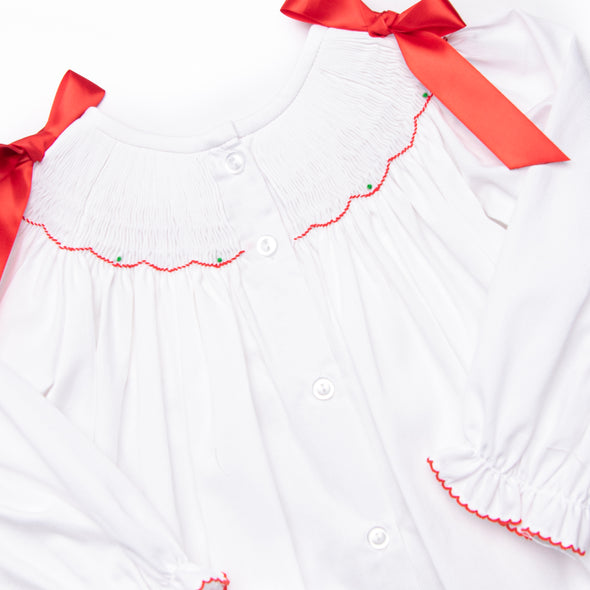 Let's Be Jolly Smocked Bishop Dress, White