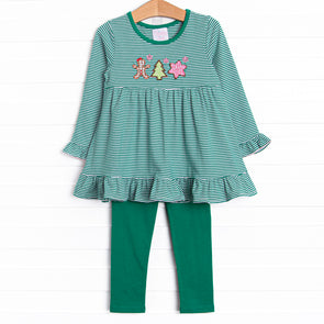 Christmas Eve Cookies Applique Legging Set, Green