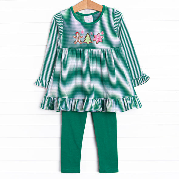 Christmas Eve Cookies Applique Legging Set, Green