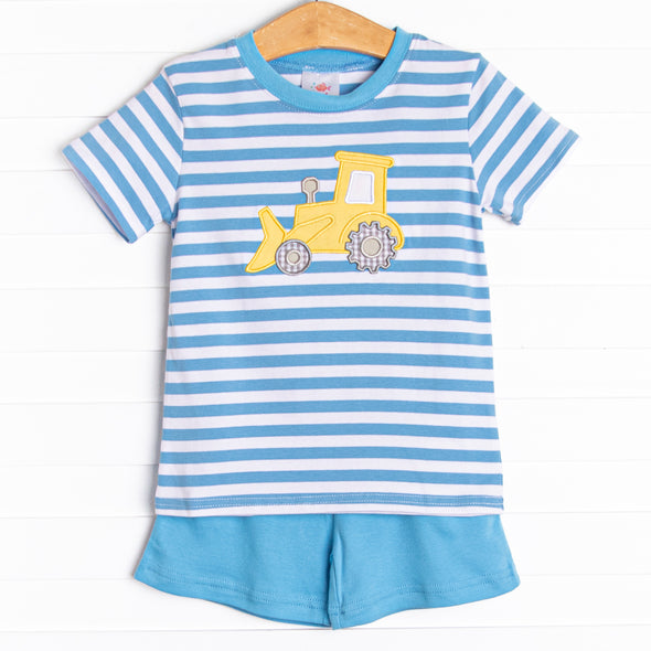 Dozin' Days Applique Short Set, Blue Stripe