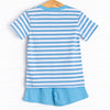 Dozin' Days Applique Short Set, Blue Stripe