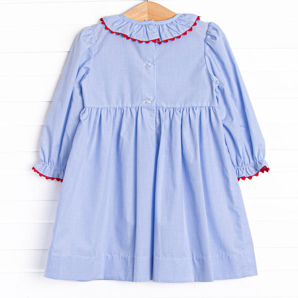 Santa's Coming Smocked Dress, Blue Gingham