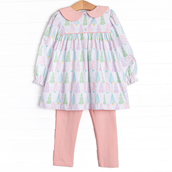 Pastel Pines Smocked Legging Set, Pink