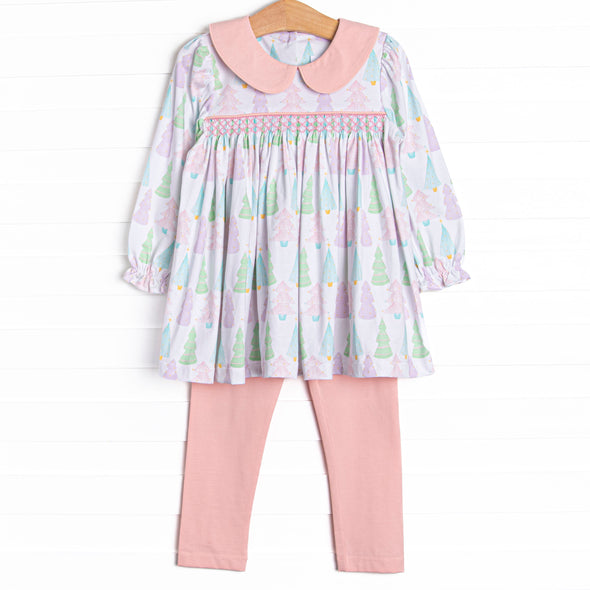 Pastel Pines Smocked Legging Set, Pink