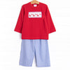 Santa's Coming Smocked Pant Set, Blue Gingham