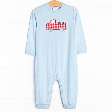 Firehouse Hero Applique Romper, Blue