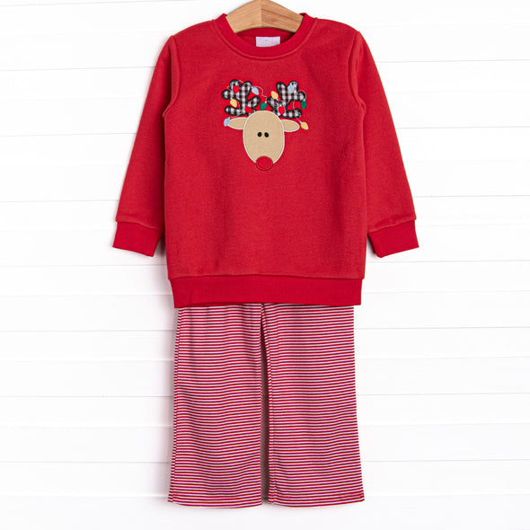 Rudy Reindeer Applique Pant Set, Red