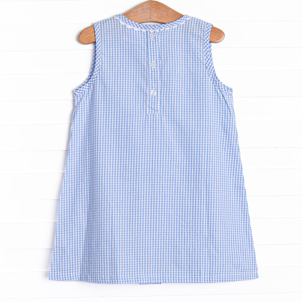 Spelling Bee Sweetie Applique Dress, Blue Gingham