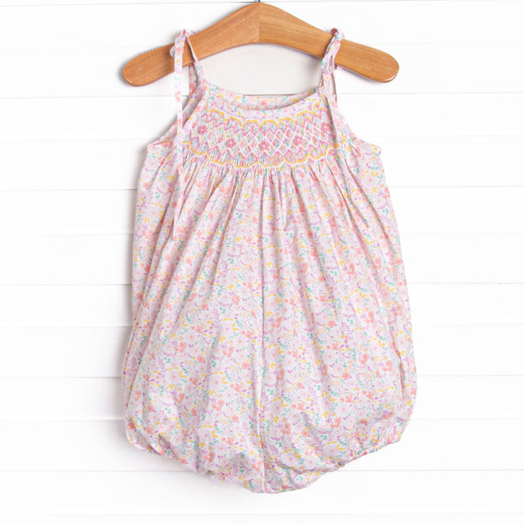 Watercolor Wallflowers Smocked Bubble, Pink