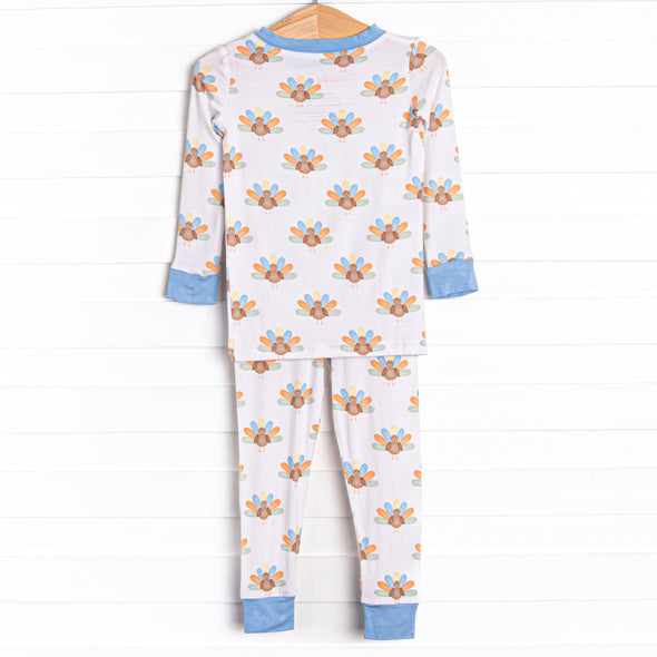 Turkey Trot Bamboo Pajama Set, Blue