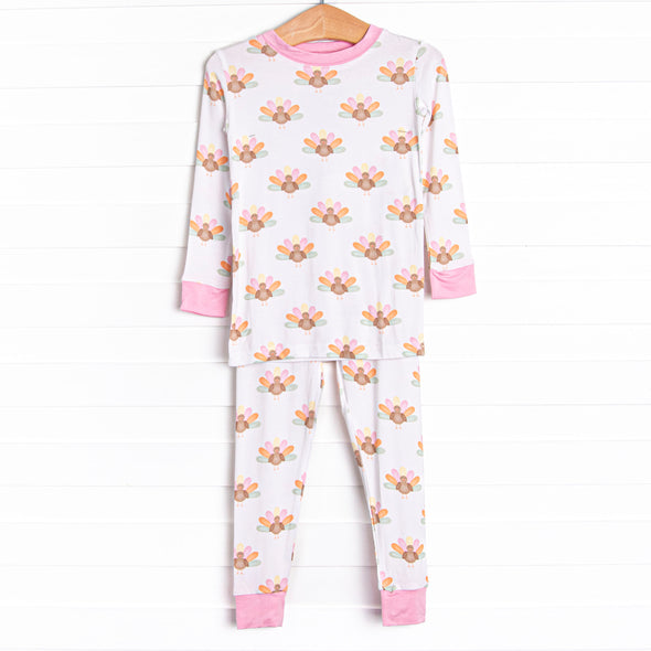 Turkey Trot Bamboo Pajama Set, Pink