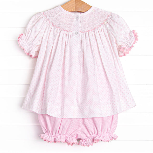 Christmas Tree Trio Smocked Bloomer Set, Pink Gingham