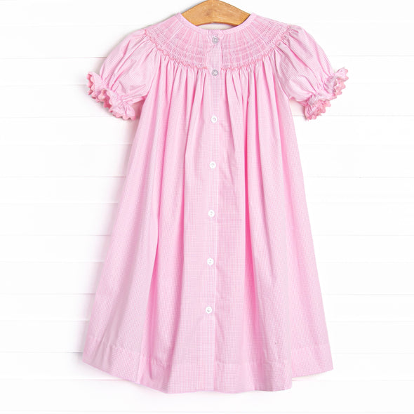 Christmas Tree Trio Smocked Dress, Pink Gingham