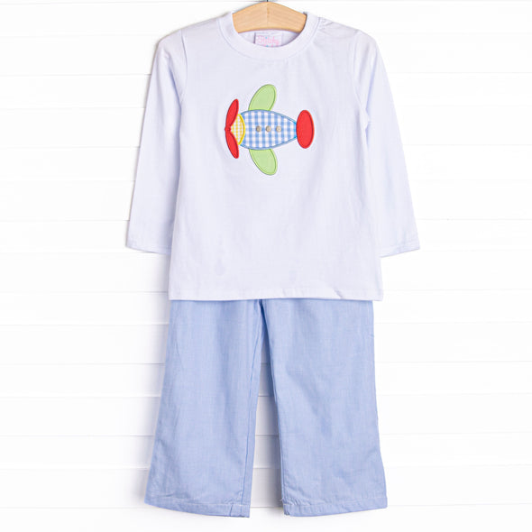 In the Sky Applique Pant Set, Blue