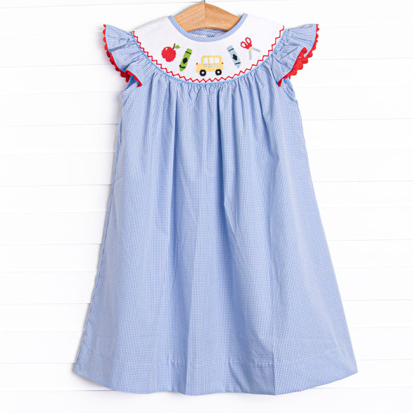 My First Day Smocked Bishop Dress, Blue