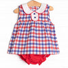 Plaid Patriot Sleeveless Diaper Set, Red