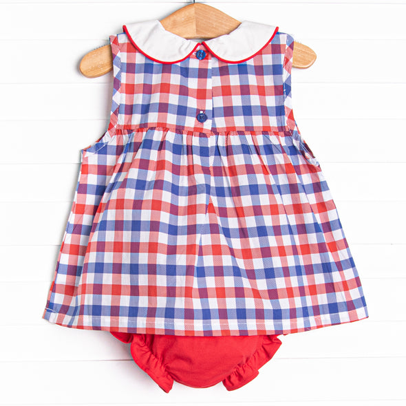 Plaid Patriot Sleeveless Diaper Set, Red