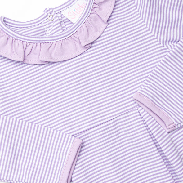 Lexie Ruffle Romper, Purple Stripe