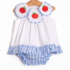 Apple Peel Petals Embroidered Diaper Set, Blue