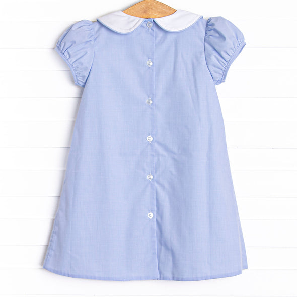 Rockin' Around Embroidered Dress, Blue Gingham