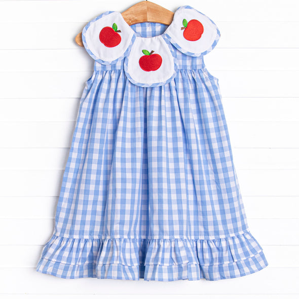 Apple Peel Petals Embroidered Dress, Blue