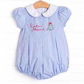 Rockin' Around Embroidered Bubble, Blue Gingham