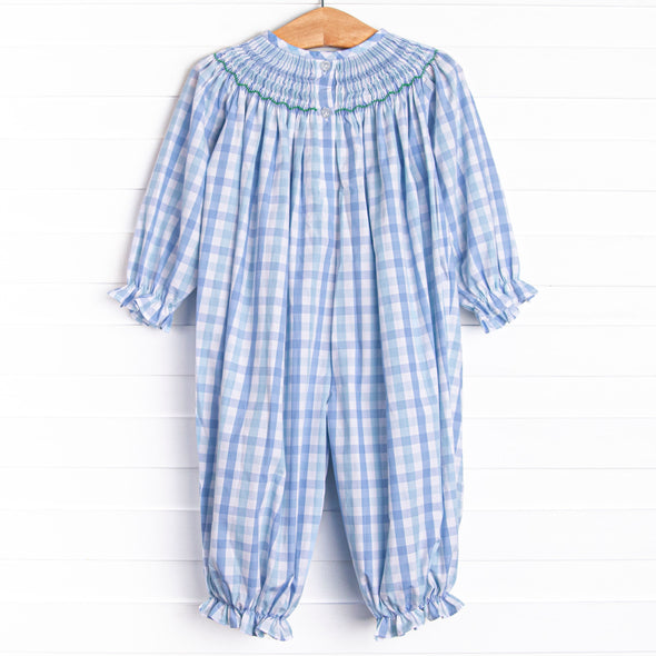 Life on the Farm Smocked Long Romper, Blue