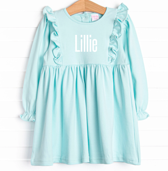 Lillie Flutter Pima Long Sleeve Dress, Mint