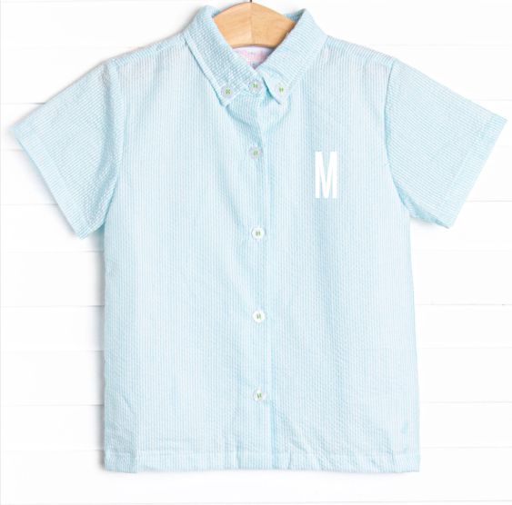 Seasonal Seersucker Button-Down Shirt, Blue