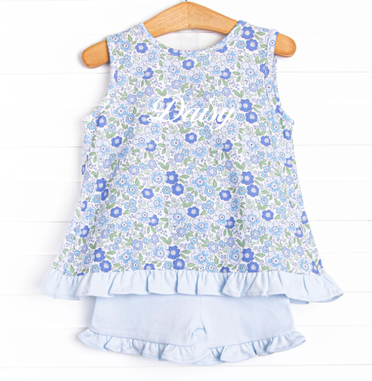 Little Miss Daisy Sleeveless Short Set, Blue