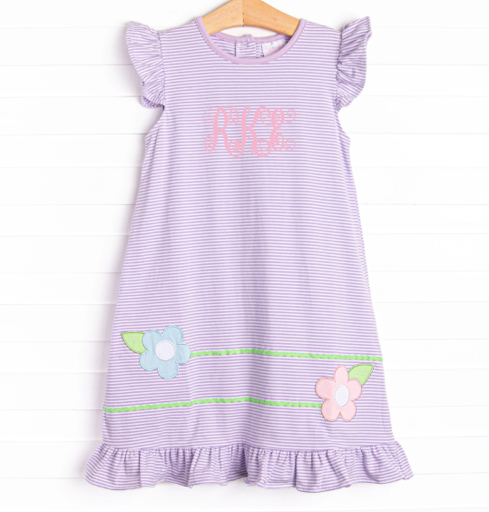 Very Sweet Vines Applique Dress, Purple