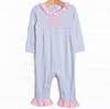 Stella Pima Ruffle Romper, Light Blue Stripe