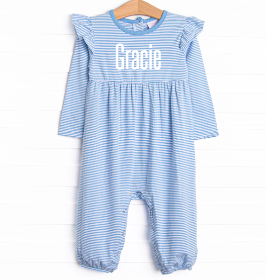 Gracie Romper, Medium Blue Stripe