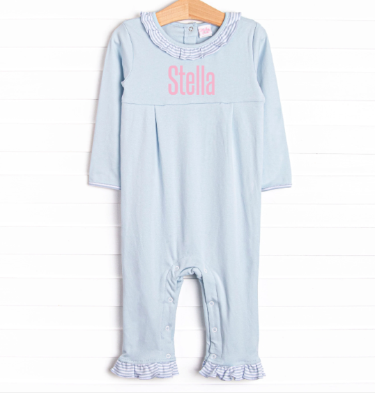 Stella Pima Ruffle Romper, Light Blue